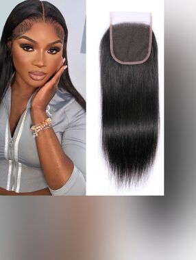 4x4 Straight Free Part HD Lace Closure Human Hair Pre Plucked w/ Baby Hair 1B 8"